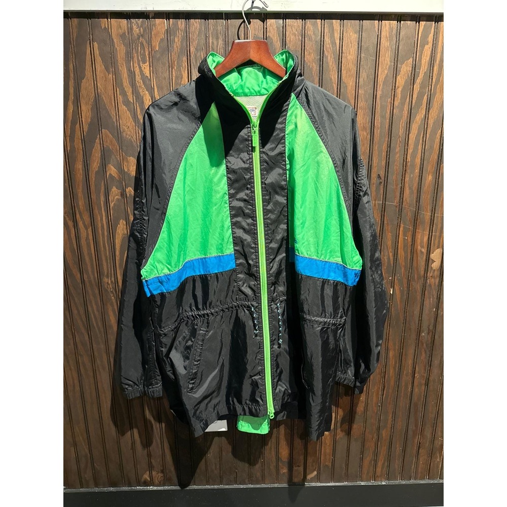 Vintage Reebok Windbreaker Jacket Black Green Blue Colorblock 90s Mens XL 24x33